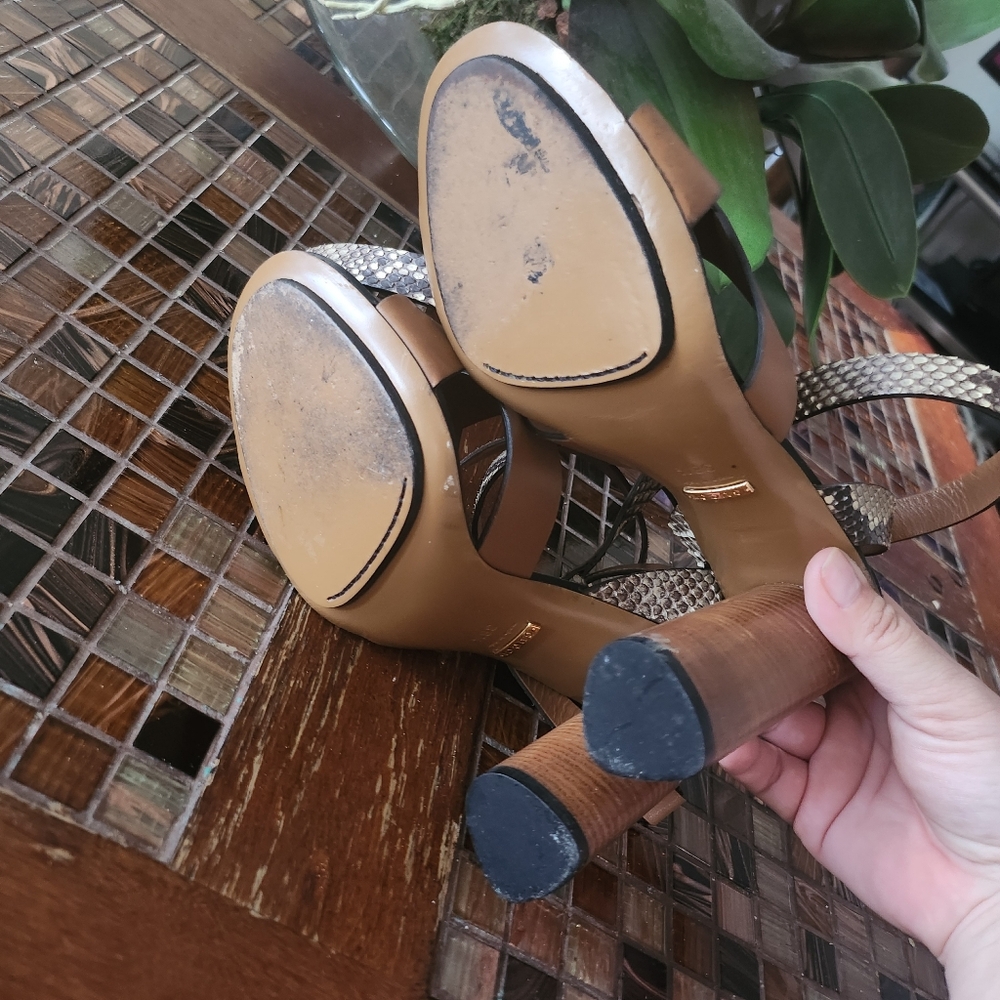 Gucci Brown Python and Leather Crisscross Ankle Strap Sandals Size 38.5 - Picture 13 of 13